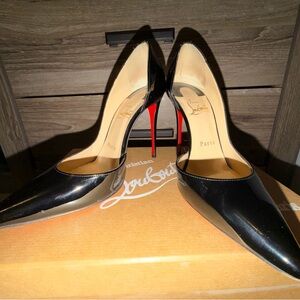 Christian Louboutin Black Patent Leather Pointed-Toe Pumps with Red Soles
